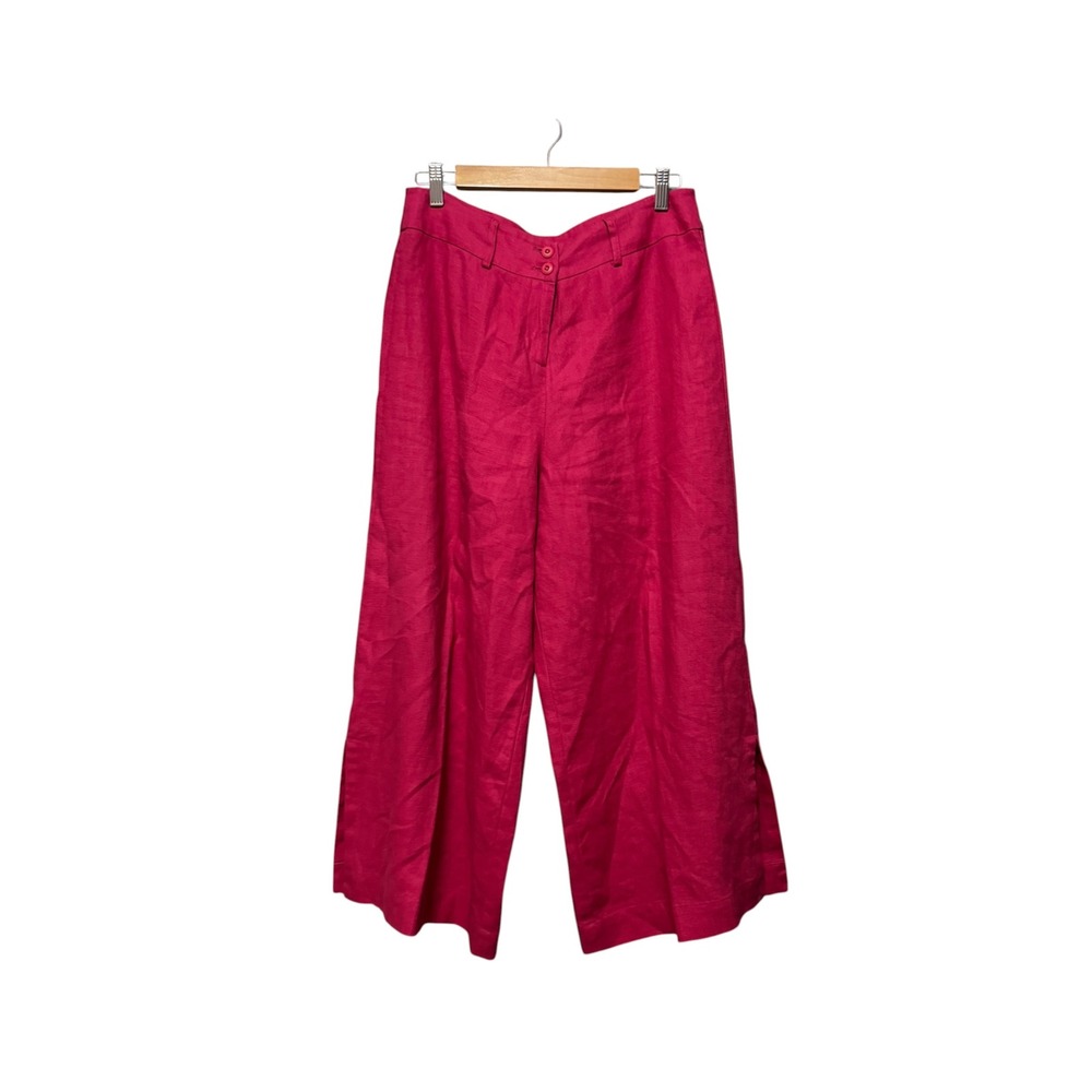 Multiples Linen Wide Leg Pants Womens 10 Pink Excellent Side Slit High Rise
